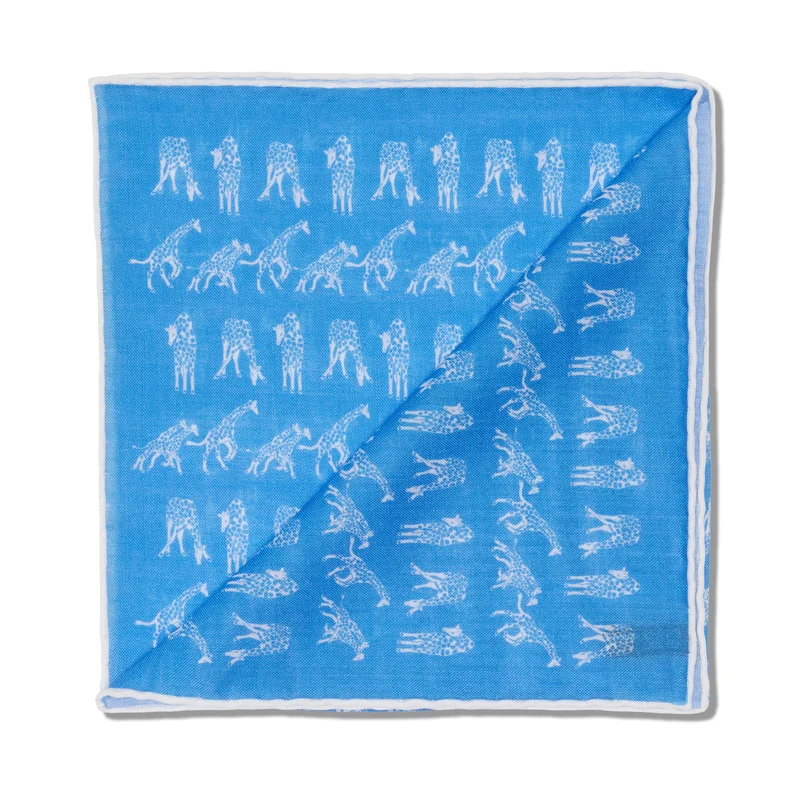 Pochette bleu ciel & blanc - Motif Girafes- Laine & Soie