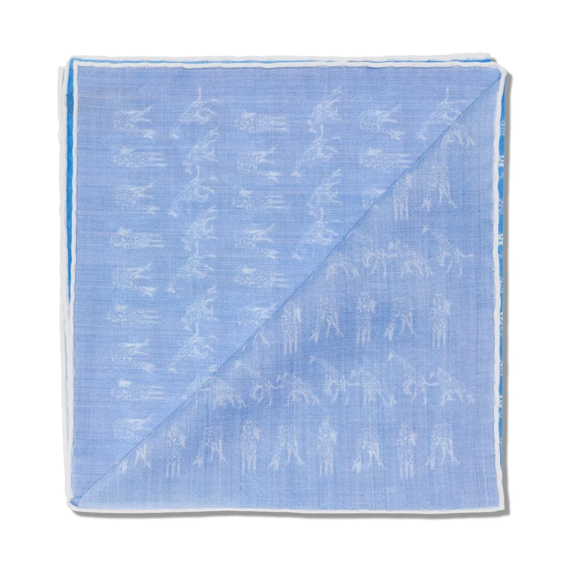 Pochette bleu ciel & blanc - Motif Girafes- Laine & Soie