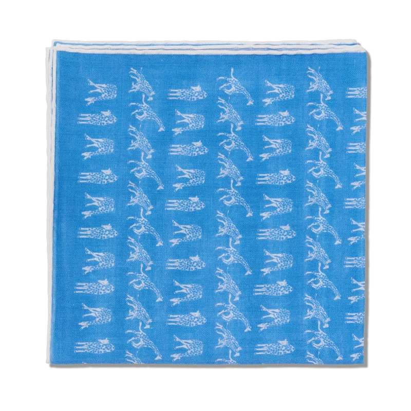 Pochette bleu ciel & blanc - Motif Girafes- Laine & Soie