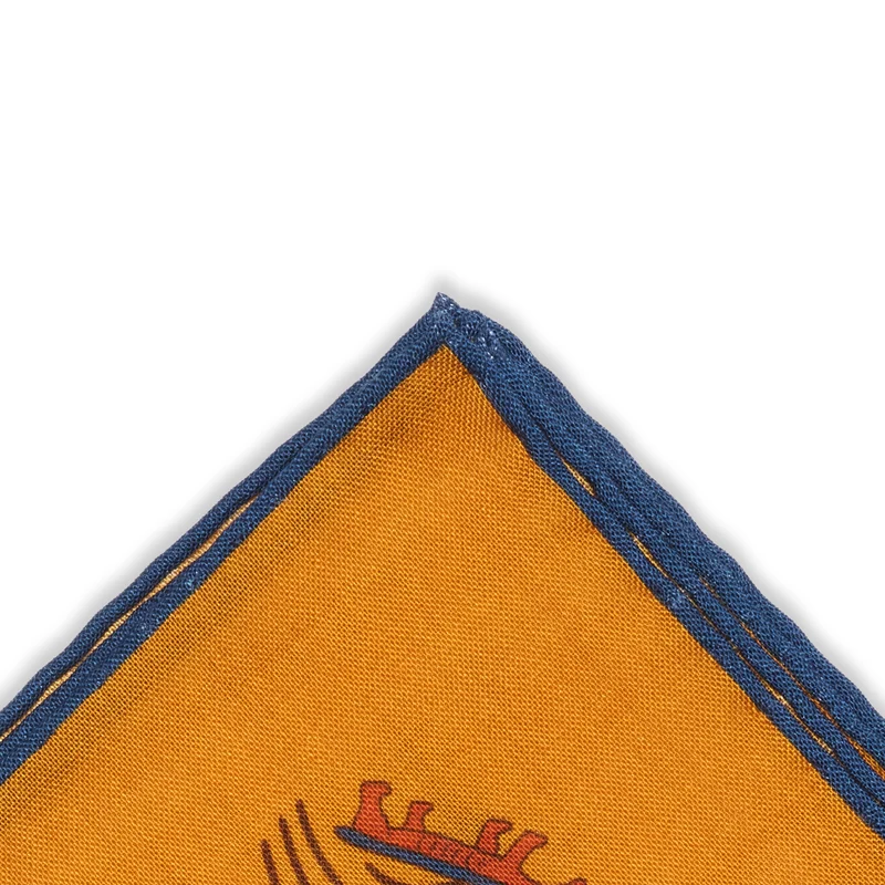 Pochette Ocre & Bleu - Motif Égypte antique - Laine & Soie