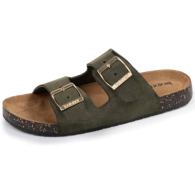 Mules sandales Femme double bride Kaki