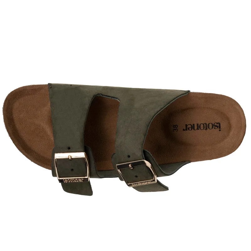 Mules sandales Femme double bride Kaki