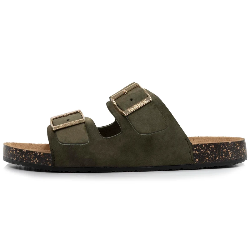Mules sandales Femme double bride Kaki