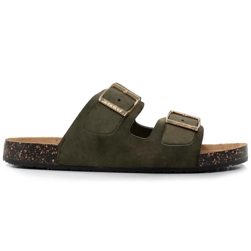 Mules sandales Femme double bride Kaki