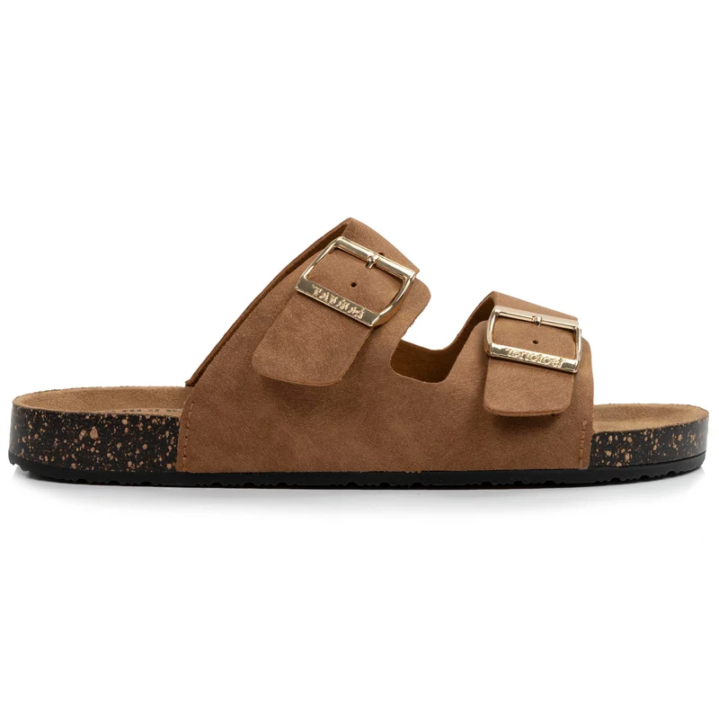 Mules sandales Femme double bride Camel