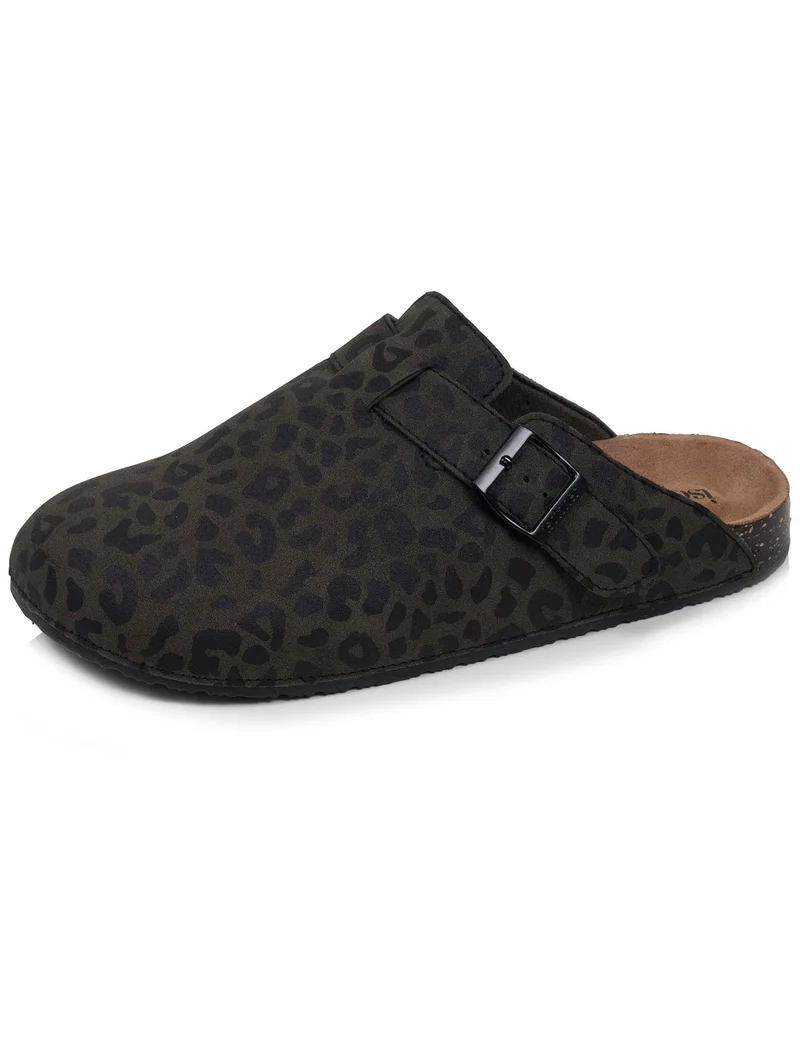 Mules Sabots Femme Kaki Léopard