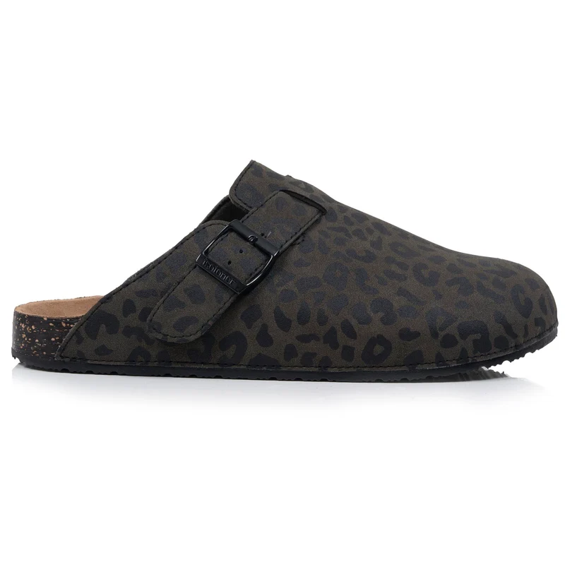 Mules Sabots Femme Kaki Léopard