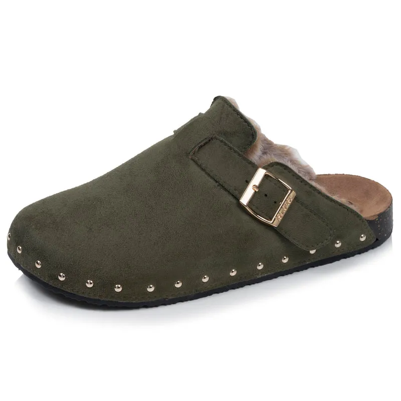 Sabots Femme fourrés Kaki clous