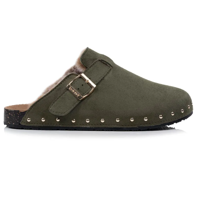 Sabots Femme fourrés Kaki clous