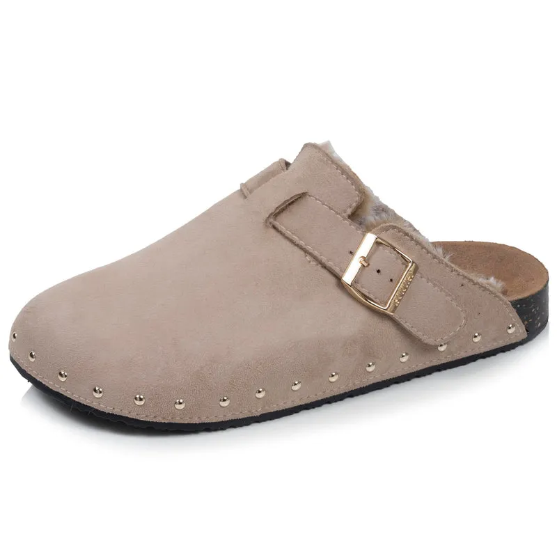 Sabots Femme fourrés Taupe clous