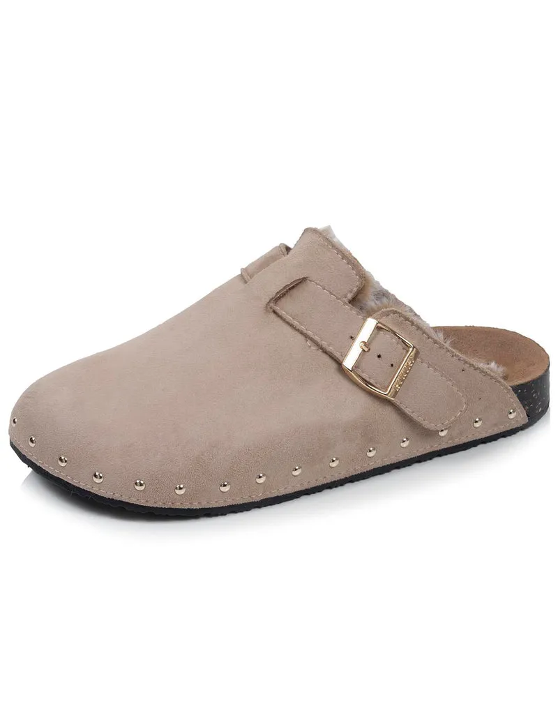Sabots Femme fourrés Taupe clous
