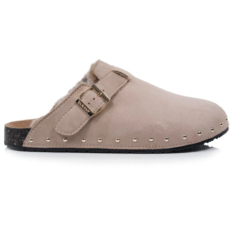 Sabots Femme fourrés Taupe clous