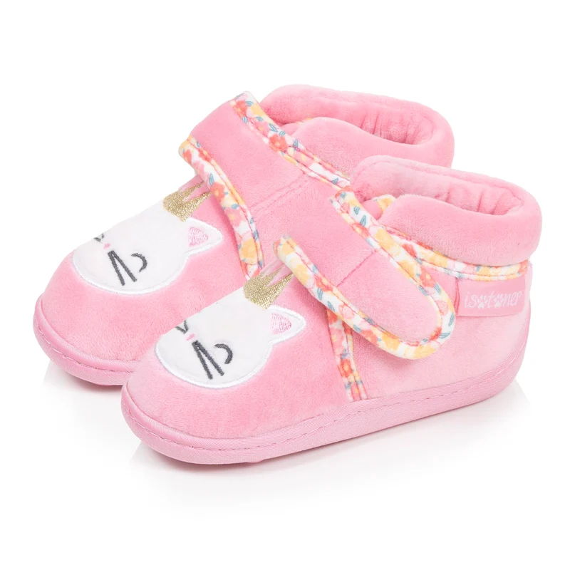 Chaussons Bottillons scratch Bébé Velours Rose