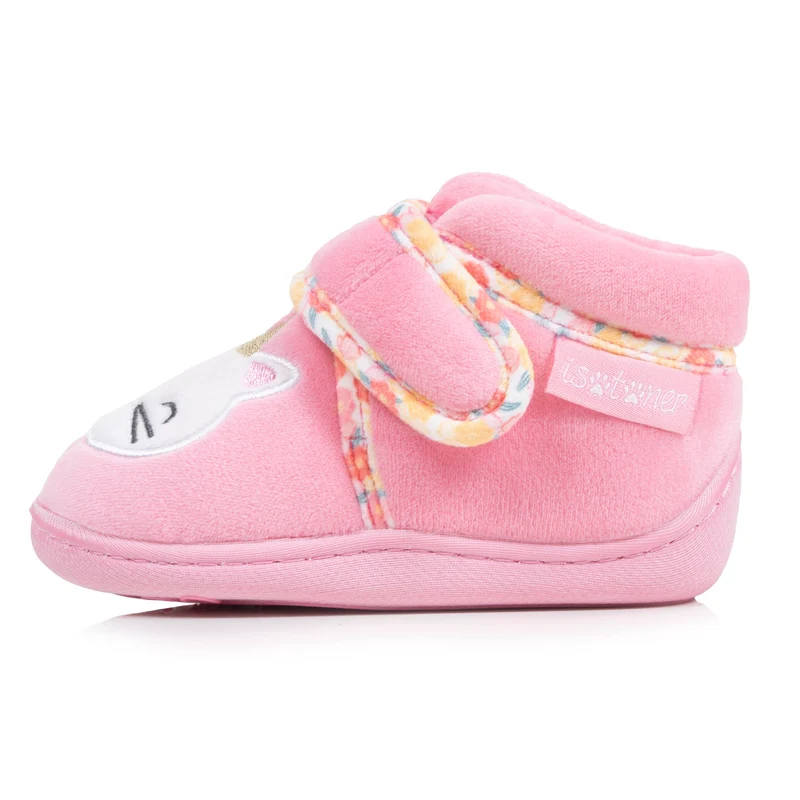 Chaussons Bottillons scratch Bébé Velours Rose