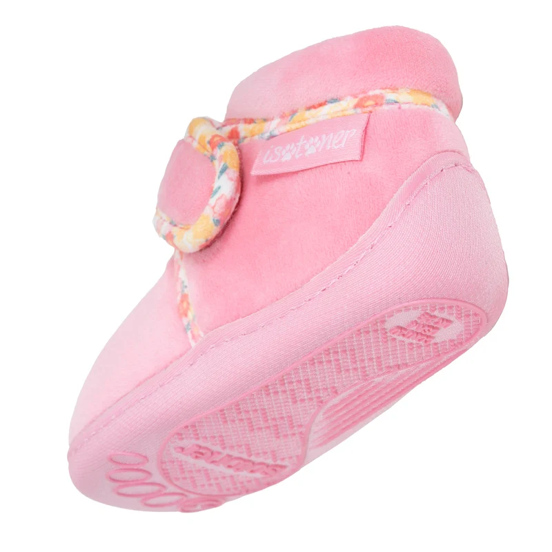 Chaussons Bottillons scratch Bébé Velours Rose