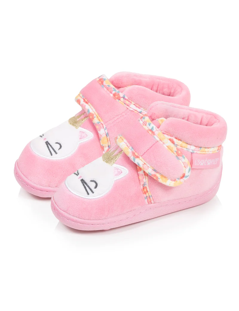 Chaussons Bottillons scratch Bébé Velours Rose
