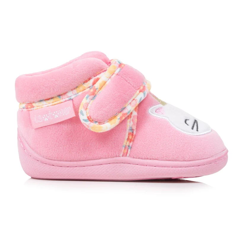 Chaussons Bottillons scratch Bébé Velours Rose
