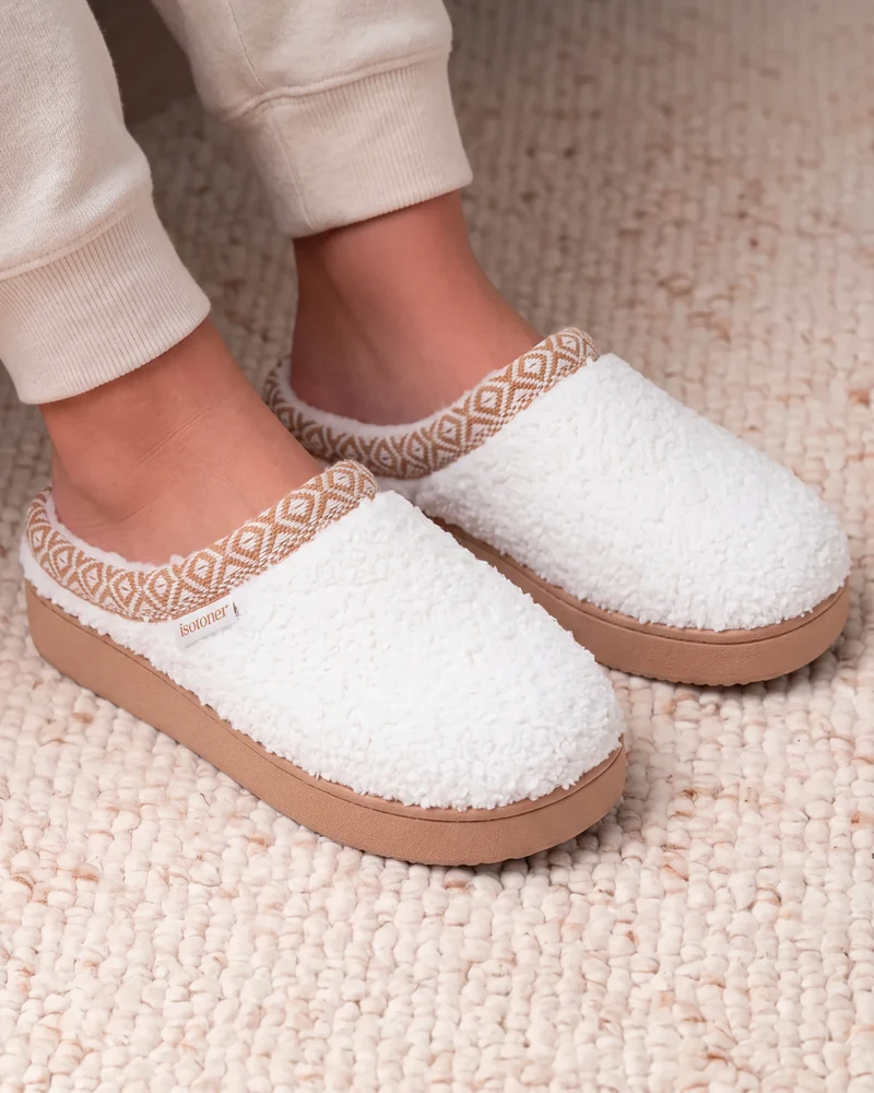 Chaussons Mules plateforme Femme Ivoire liseré