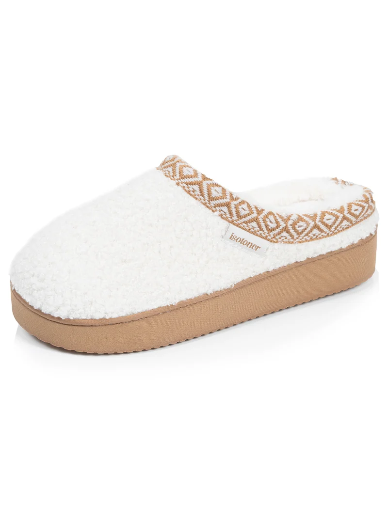 Chaussons Mules plateforme Femme Ivoire liseré