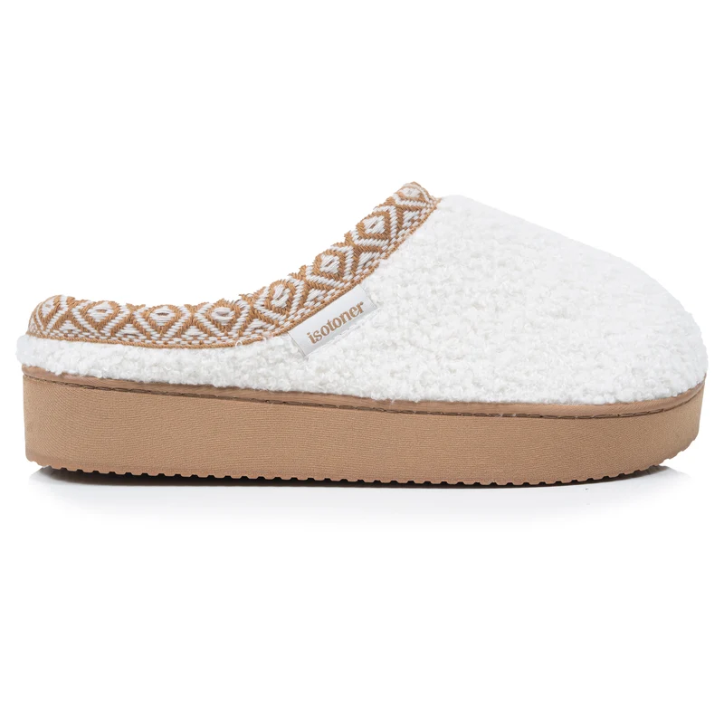 Chaussons Mules plateforme Femme Ivoire liseré