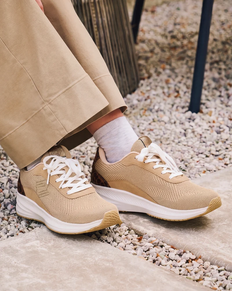 Baskets Femme Confort Beige/Léopard