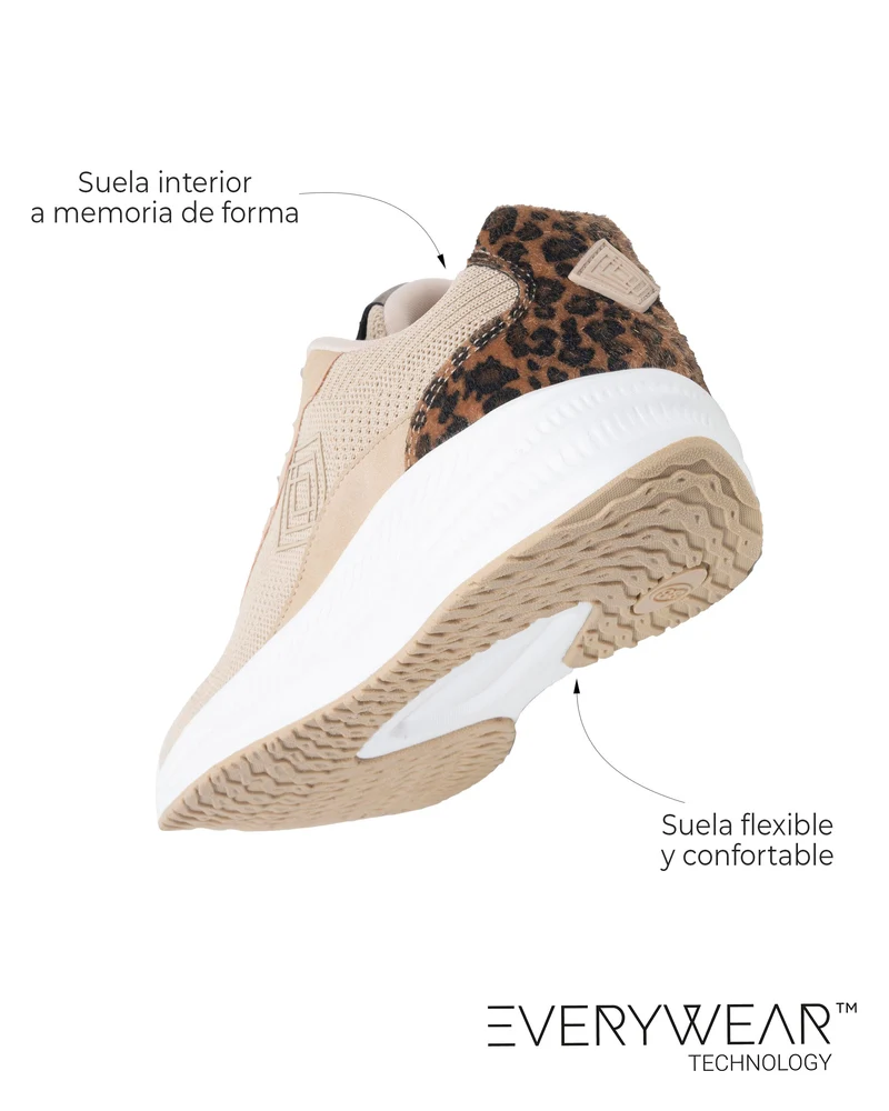 Baskets Femme Confort Beige/Léopard