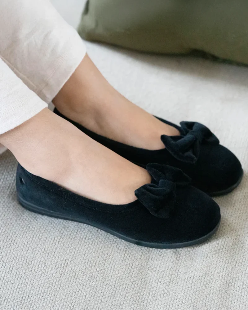 Chaussons ballerines Femme confort Nœud Noir