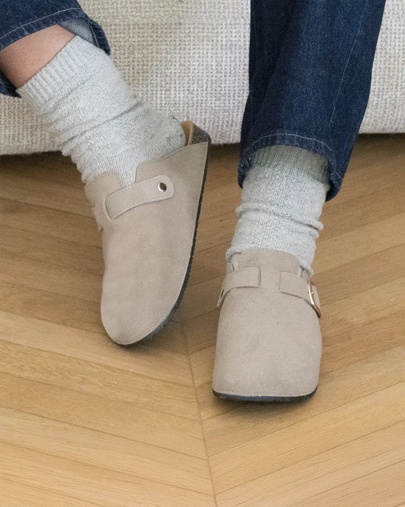 Mules Sabots Femme cuir Taupe