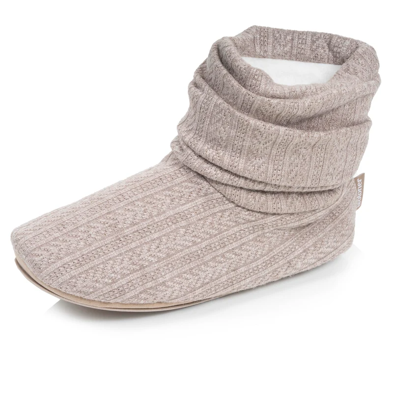 Chaussons Bottillons Tricot Femme Beige chiné