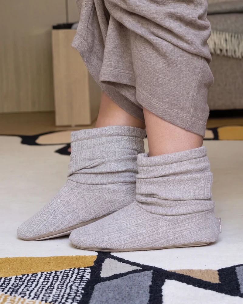 Chaussons Bottillons Tricot Femme Beige chiné