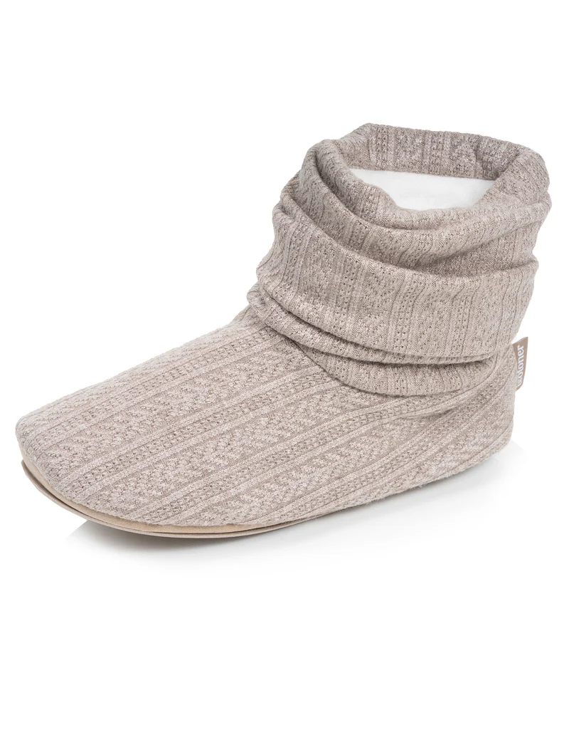 Chaussons Bottillons Tricot Femme Beige chiné