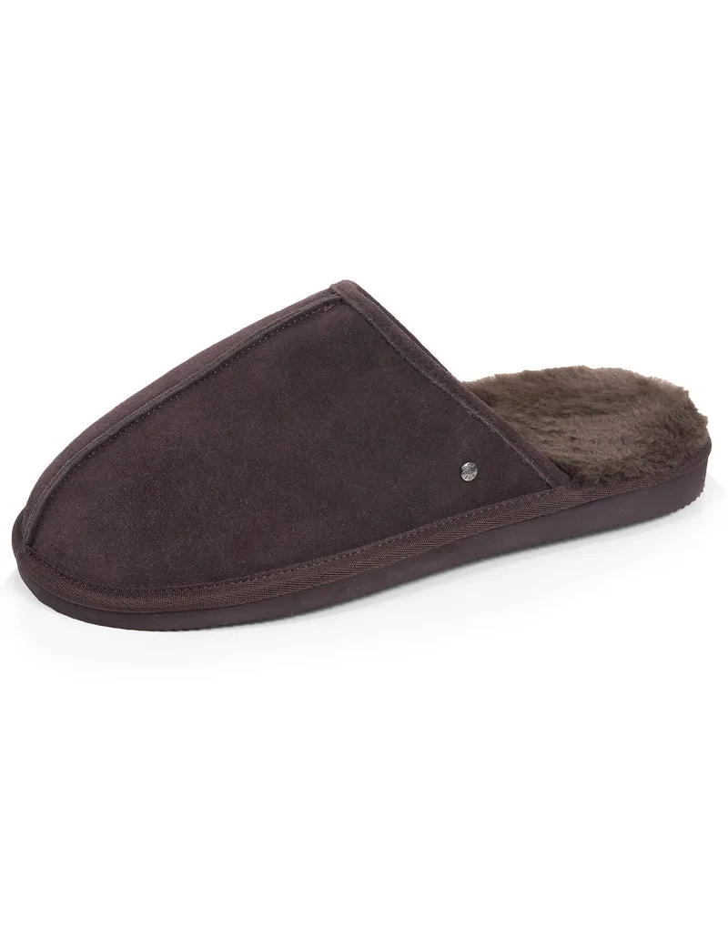 Chaussons Mules Homme Cuir Chocolat