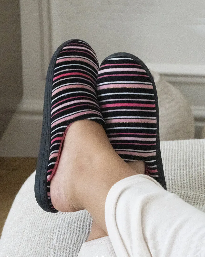 Chaussons Mules Femme Rayures Roses