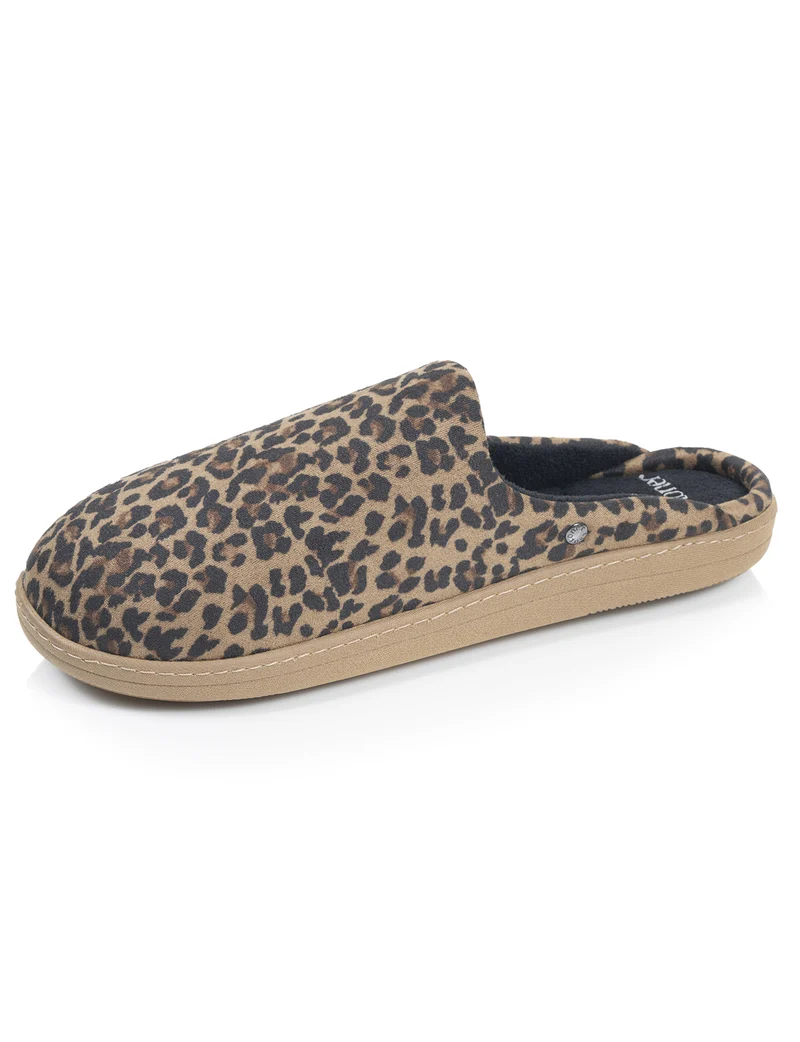 Chaussons Mules Femme Léopard Beige foncé