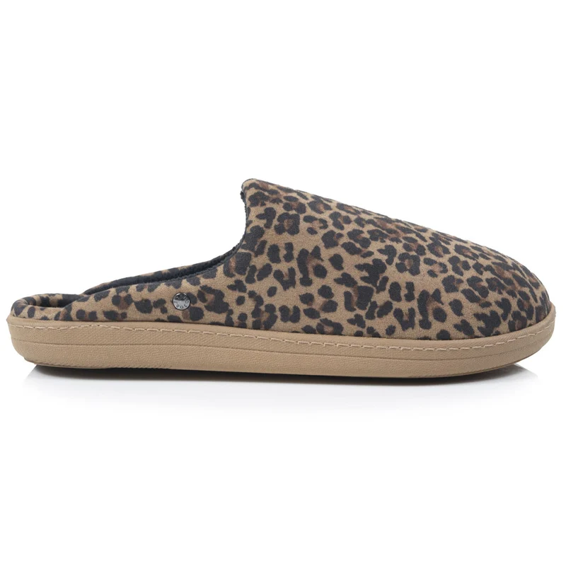 Chaussons Mules Femme Léopard Beige foncé