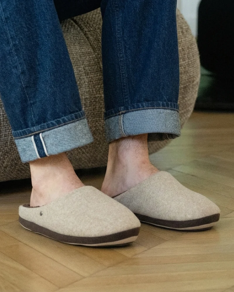 Chaussons Mules Homme feutrine Beige