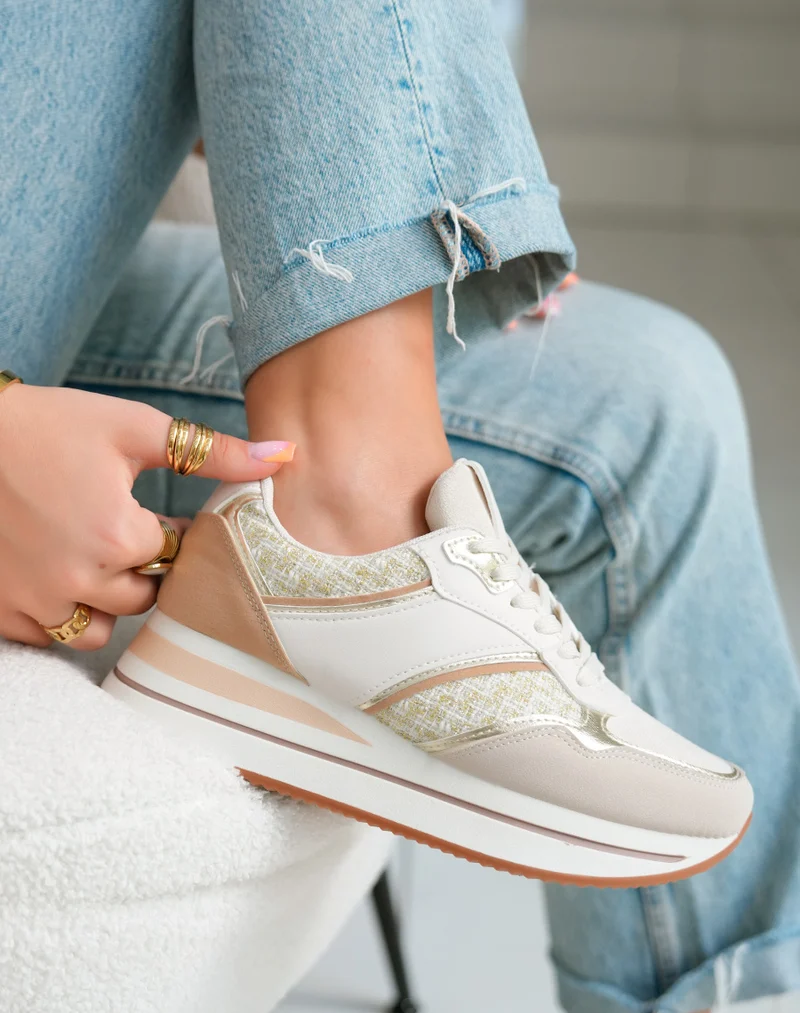 Baskets Beige Femme en Suédine et Tweed