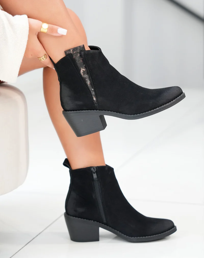 Bottines noires élégantes avec détail nacré