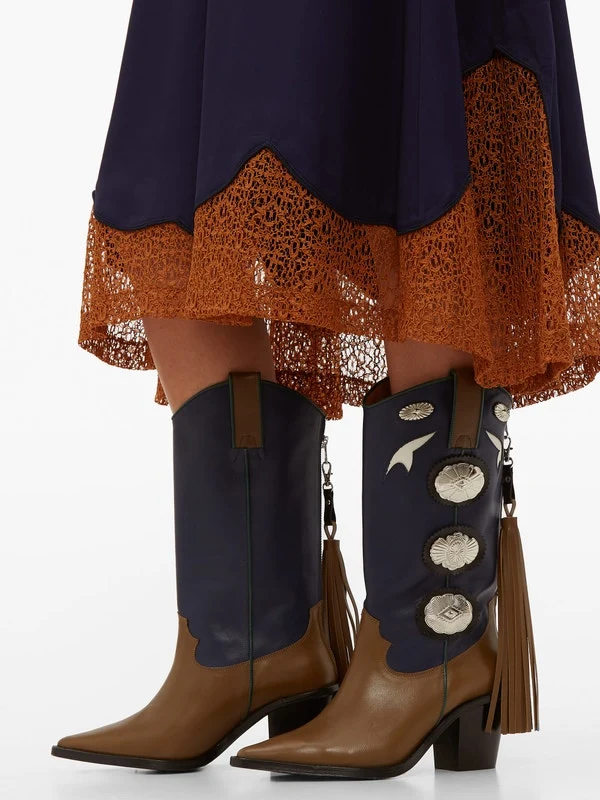 Bi-colour leather cowboy boots