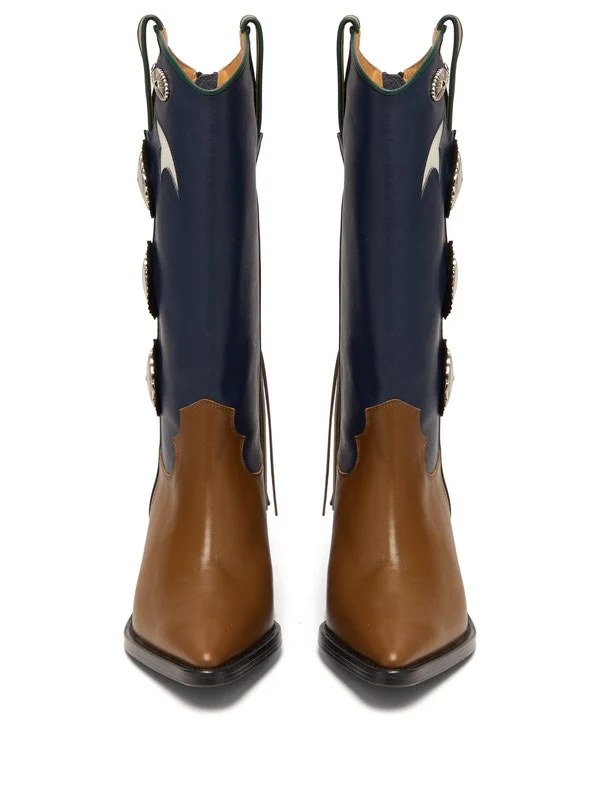 Bi-colour leather cowboy boots