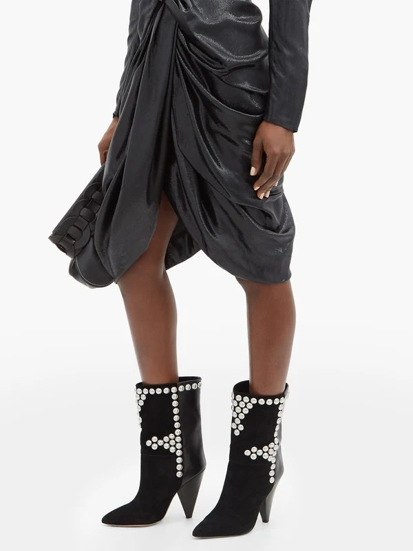 Layo studded cone-heel suede calf boots