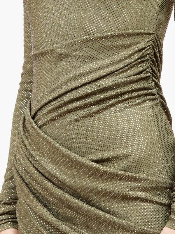 Micro crystal-embellished wrap-front mini dress