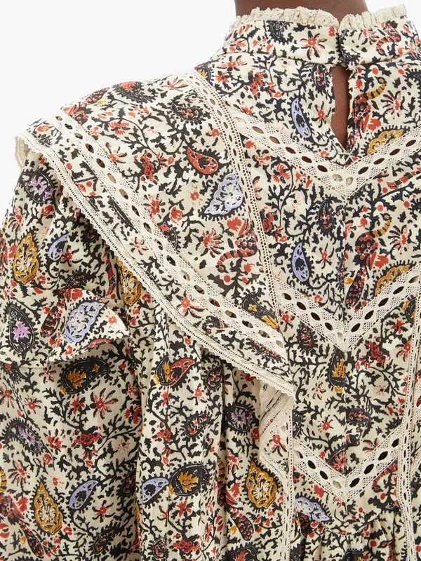 Rebel lace-trimmed paisley-print cotton mini dress