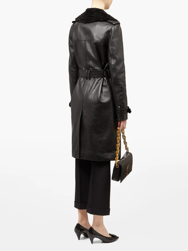 Double-breasted shearling trench coat