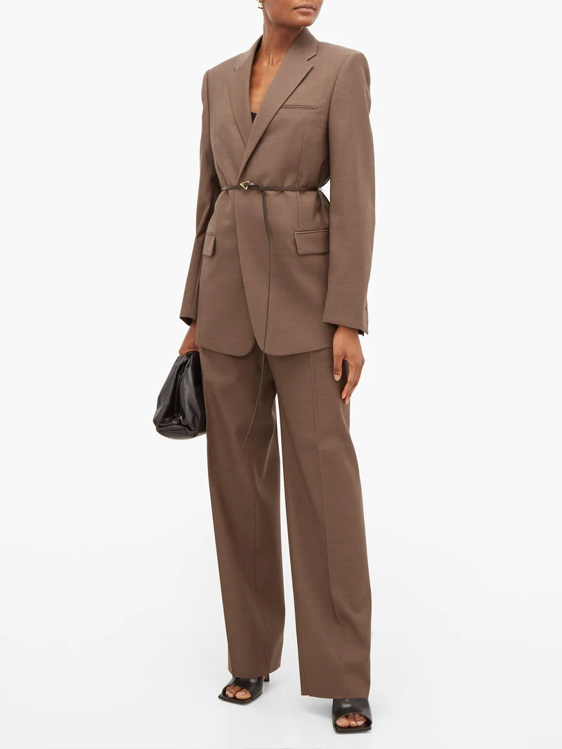 Belted single-breasted wool jacket