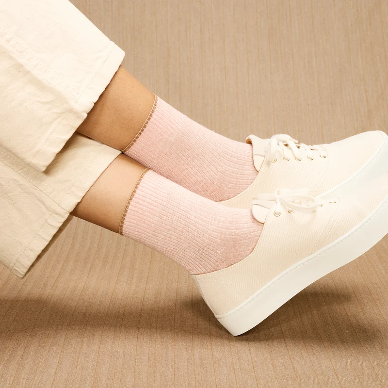 Socquettes | Rose pâle - Lin & Coton