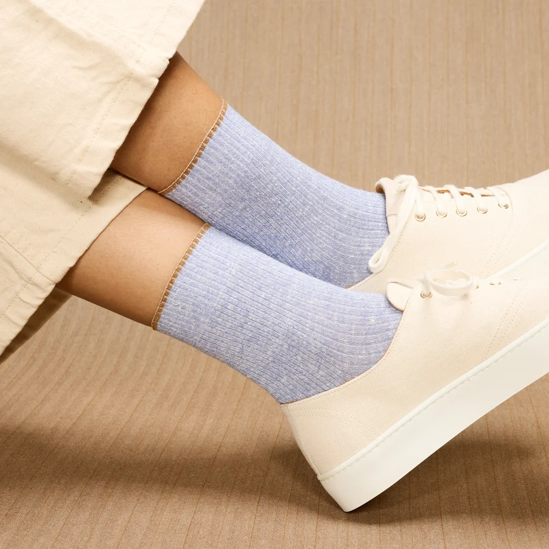 Socquettes | Bleu ciel - Lin & Coton