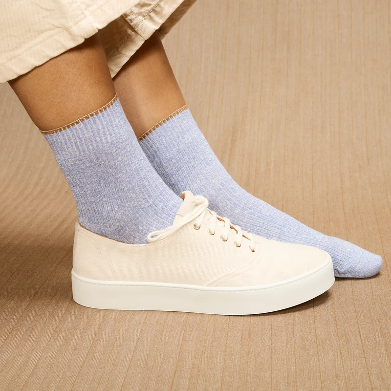 Socquettes | Bleu ciel - Lin & Coton