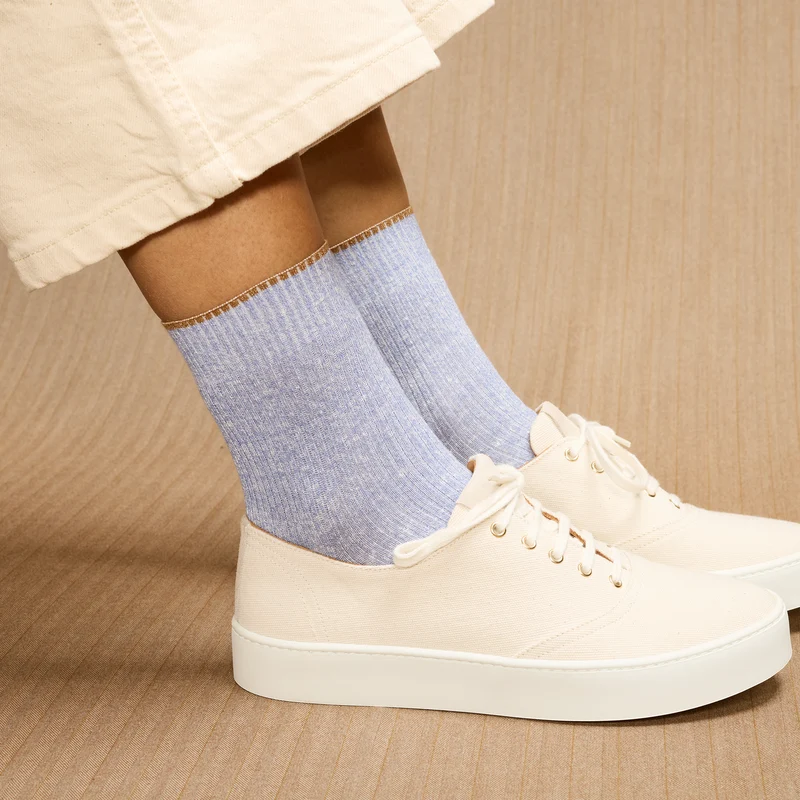 Socquettes | Bleu ciel - Lin & Coton