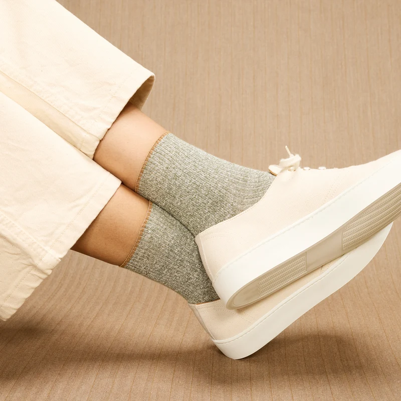 Socquettes | Vert kaki - Lin & Coton